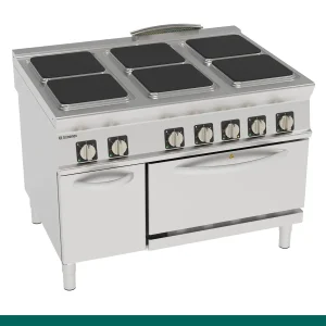 Fogão Tecnoinox Tecno 90 - 6 Placas Quadradas Elétricas com Forno Elétrico Convecção GN 1/1 com 1 Grelha - 316127 - PF12VE9