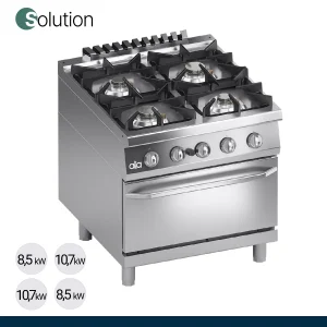 ATA - Série 900 - Fogão a Gás Solution 4 Queimadores + Forno a Gás GN 2/1 - K4GCU10FFS