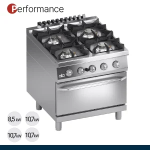 ATA - Série 900 - Fogão a Gás Performance 4 Queimadores + Forno a Gás GN 2/1 - K4GCU10FFP