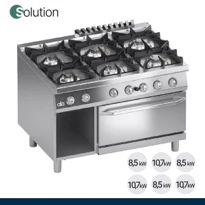 ATA - Série 900 - Fogão a Gás Solution 6 Queimadores + Forno a Gás GN 2/1 - K4GCU15FFS
