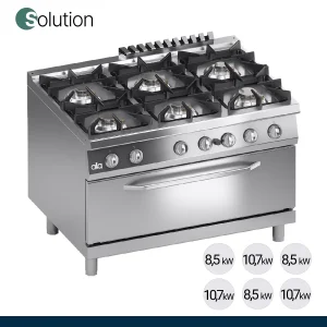 ATA - Série 900 - Fogão a Gás Solution 6 Queimadores + Forno a Gás Maxi 105x53 cm - K4GCU15FMS