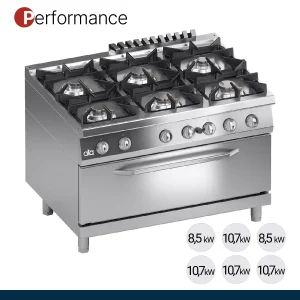 ATA - Série 900 - Fogão a Gás Performance 6 Queimadores + Forno a Gás maxi 105x53cm - K4GCU15FMP