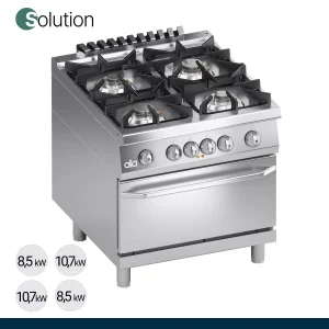 ATA - Série 900 - Fogão a Gás Solution 4 Queimadores + Forno Elétrico GN 2/1 - K4MCU10FFS