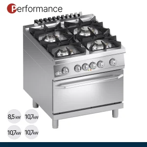 ATA - Série 900 - Fogão a Gás Performance 4 Queimadores + Forno Elétrico GN 2/1 - K4MCU10FFP