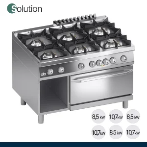 ATA - Série 900 - Fogão a Gás Solution 6 Queimadores + Forno Elétrico GN 2/1 - K4MCU15FFS