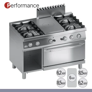 ATA - Série 700 - Fogão a Gás Performance 4 Queimadores e Solid Top e Forno GN 2/1 K7GCTP15FF